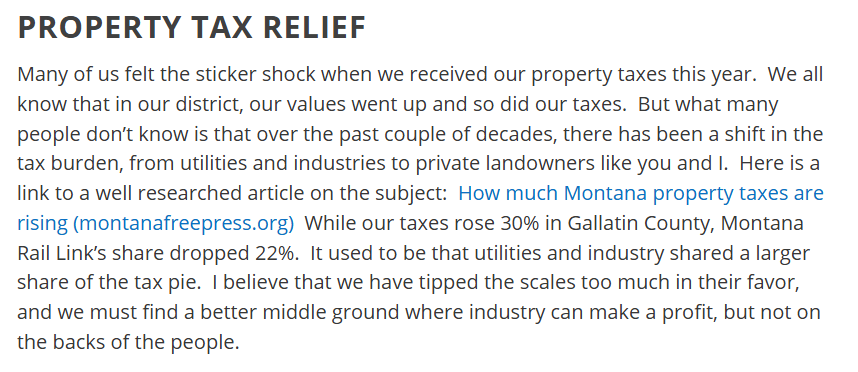 Screenshot of the Property Tax Relief section of Alanah Griffith's 2024 campaign website. The full text is transcribed below.